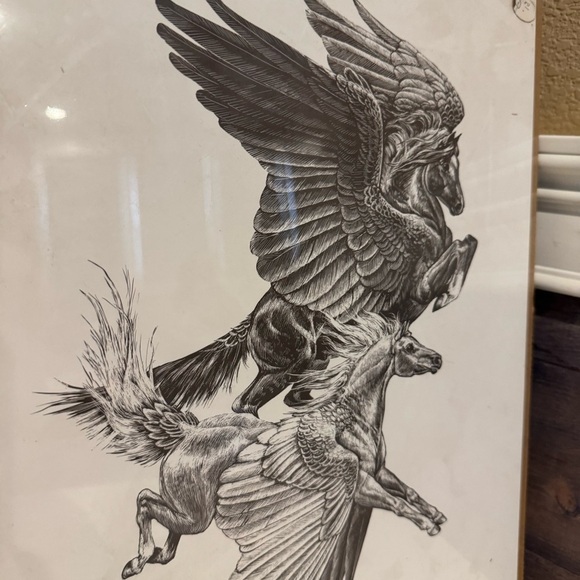 1981 ART PRINT M. PENA 1103 WINGED HORSES PEGASUS NO Frame 12x15" Sealed - Picture 3 of 6